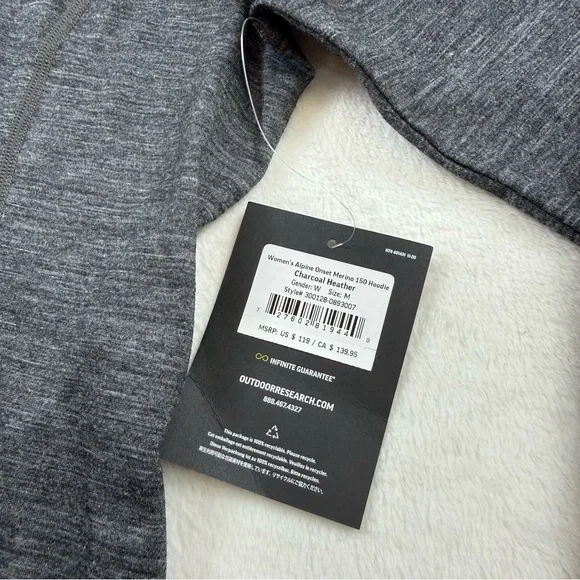 Outdoor Research Alpine Onset Merino Wool 150 Hoodie Black Heather Womens Medium - Picture 7 of 12